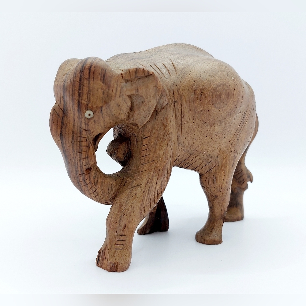 Vintage Hand Carved‎ Box Wood Elephant Statue